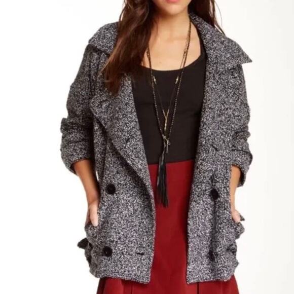 Free People Jackets & Blazers - Free People Slouchy Moto Black White Jacket Shacket Wool Blend Oversized Medium